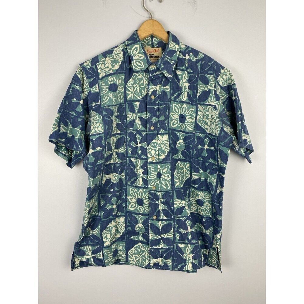 Reyn Spooner Alfred Shaheen Hawaiian Shirt Men Size Large L Floral Blue Collared